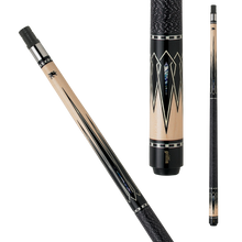 Load image into Gallery viewer, Griffin GR26 Pool Cue SKU: GR26 Shaft : 29&quot; Canadian hard rock maple, 13&quot; pro taper with a brass insert Pin : 5/16x18 Collar : Stainless steel collar with a black composite ring and a thin silver ring inside Forearm : Hard rock maple with black and white overlaid points and marble ascent overlays Wrap : Black Irish linen with white specs