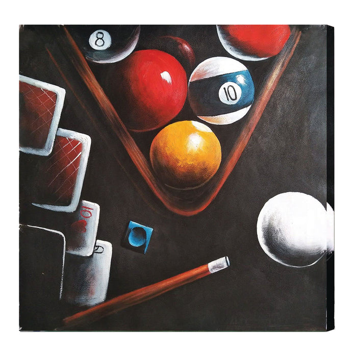 OIL PAINTING ON CANVAS - BALLS IN RACK/CUE