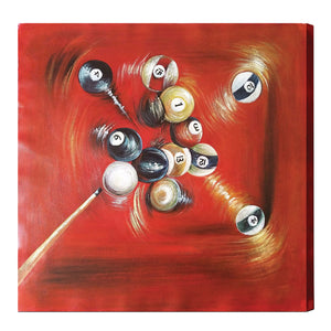 OIL PAINTING ON CANVAS - BALLS IN MOTION WITH CUE