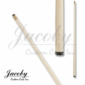 Jacoby JCBJMP Jump Cue SKU: JCBJMP BLACK Tip : 13mm G10 Ferrule : 3/4 Brass  Shaft : 29" Solid Hardrock Maple Pin : Radial Collar : None Forearm : None - black stained Curly Maple jump handle with etched JUMPER by Jacoby in silver on jump handle    Bumper : Jacoby Plug Bumper  Weight: 9oz