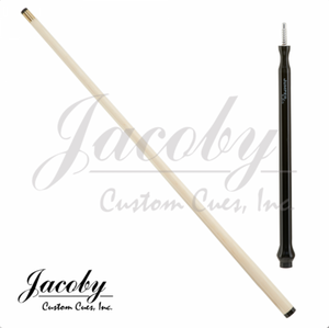 Jacoby JCBJMP Jump Cue SKU: JCBJMP BLACK Tip : 13mm G10 Ferrule : 3/4 Brass  Shaft : 29" Solid Hardrock Maple Pin : Radial Collar : None Forearm : None - black stained Curly Maple jump handle with etched JUMPER by Jacoby in silver on jump handle    Bumper : Jacoby Plug Bumper  Weight: 9oz