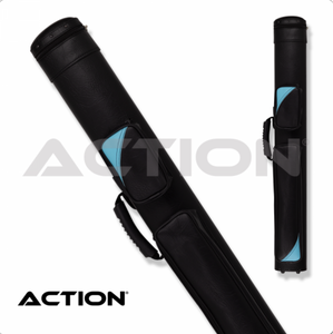 Action ACZ22 2x2 Hard Cue Case SKU: ACZ22 Size : 2 butts and 2 shafts Type : Hard Shape : Oval Material : Vinyl Color / Design Description : Multiple colors available Top Closure : Zipper Number of Pockets : 2 Longest Pocket Length : 15" Total Length : 34.5" Longest Shaft : 31" Top Carrying Handle : None Side Carrying Handle : Yes Shoulder Strap : Backpack Straps