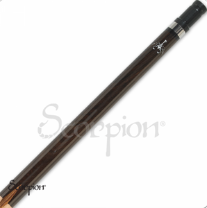 Scorpion JAR01 Series Cue SKU: JAR01 Tip : 12mm, Aculeus layered tip with carbon fiber pad Ferrule : 10mm XTC ferrule Shaft : 29" Hard rock Maple with TPS(Telson Performance System) Pin : Inox quick release joint Collar : Stainless steel with black collar Forearm : Chocolate stained maple with Zebrawood diamonds extended into the wrap Wrap : None - Birdseye maple Butt Sleeve : Chocolate stained maple with Zebrawood diamonds extended into the wrap
