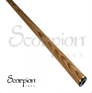 Scorpion SCOSNK Snooker Cue SKU: SCOSNK Tip: 10mm Water Buffalo Ferrule: 1" Ivorene-3 fiber linen Shaft: 29" wood core shaft with fiber glass coating. 13-14" pro taper. The plastic insert in the shaft seals and protects it from outside conditions Collar: Black composite with a thin gold ring inside Joint: Stainless steel 3/8 14 pin Joint Protector: JPSC 3/8-14 Forearm: Black Wrap: None Sleeve: Wood core with black fiber glass coating and white traditional splice.