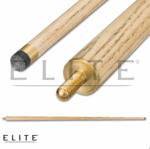 Elite ELSNK04 Snooker Cue SKU: ELSNK04 Tip : 10 mm snooker tip, Proprietary Ferrule : Brass Shaft : Ash with European taper Pin : 5/16x18 Collar : None Forearm : Ash wood spliced into sleeve Wrap : None Butt Sleeve : Ash with four black wood prongs and white, acacia, white and black wood spliced veneers Butt Plate : None Bumper : Black rubber