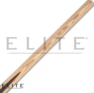 Elite ELSNK04 Snooker Cue SKU: ELSNK04 Tip : 10 mm snooker tip, Proprietary Ferrule : Brass Shaft : Ash with European taper Pin : 5/16x18 Collar : None Forearm : Ash wood spliced into sleeve Wrap : None Butt Sleeve : Ash with four black wood prongs and white, acacia, white and black wood spliced veneers Butt Plate : None Bumper : Black rubber